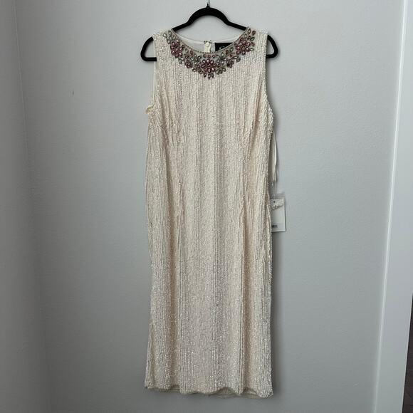 Mac Duggal Gown Dress Sz 16 Sequin Midi Dress 70269 Porcelain Fitted NWT - Picture 1 of 10